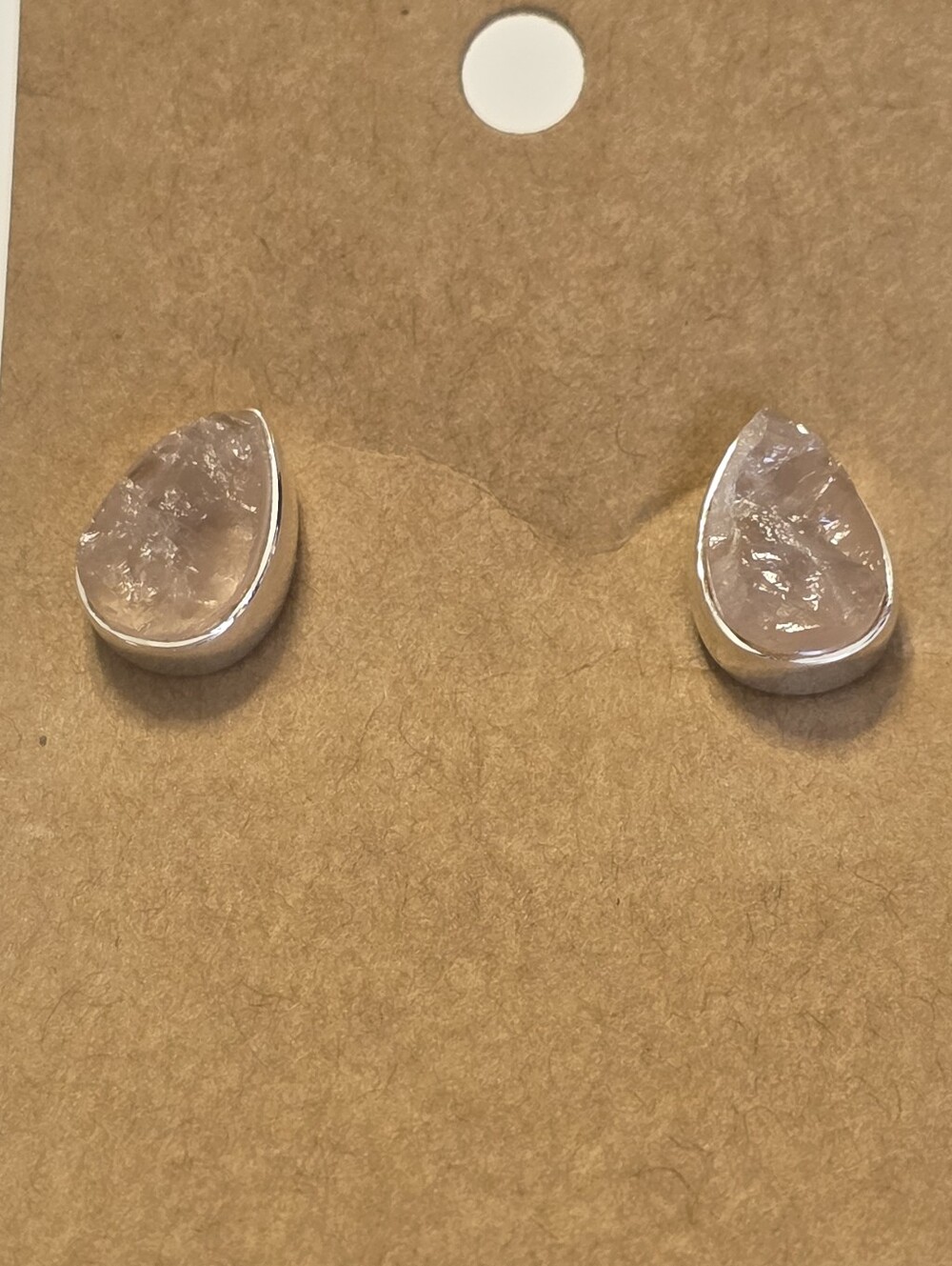 Teardrop Rose Quartz Stud Earrings in Silver